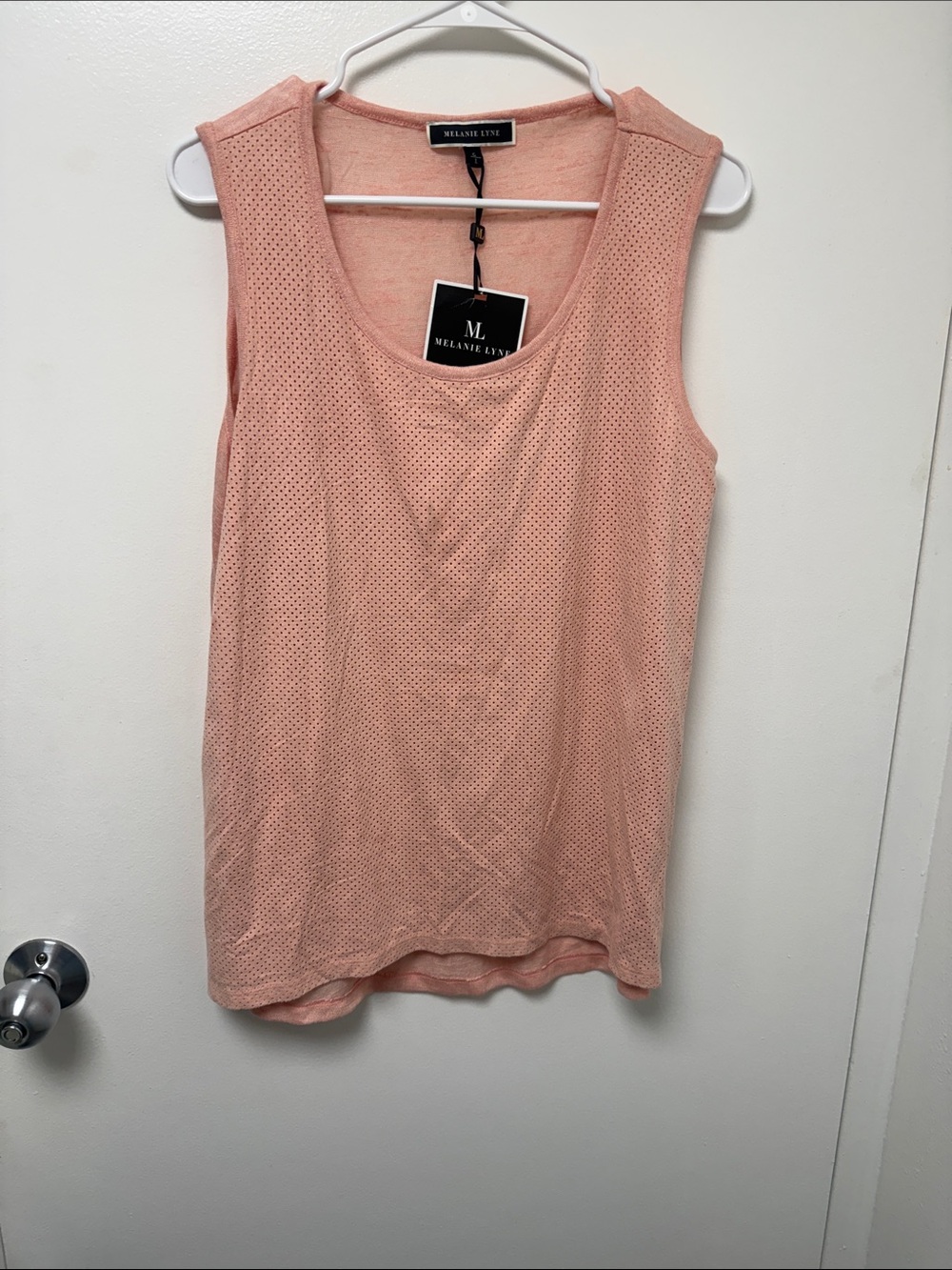 Melanie Lyne Peach Mesh Knit Sleeveless Tank